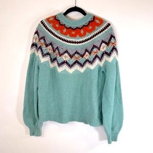 J. Crew Zigzag Fair Isle Cold Weather Wool Blend Women’s Size L Pullover Sweater